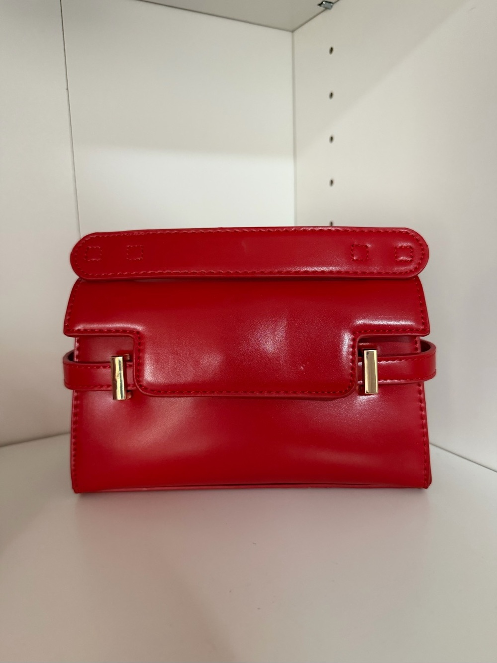 Forever 21 Red Structured Top Handle Mini Handbag Gold Hardware